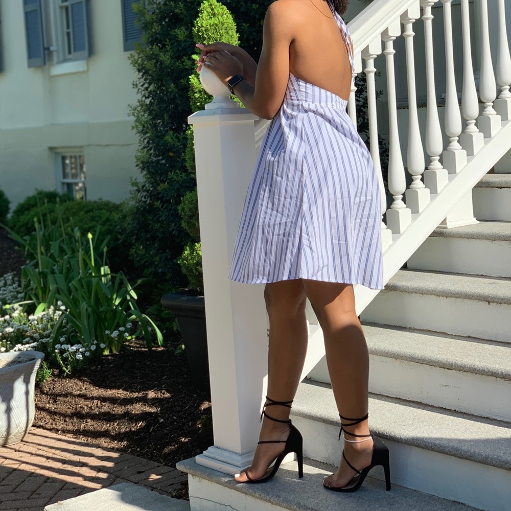 Blue and white dress